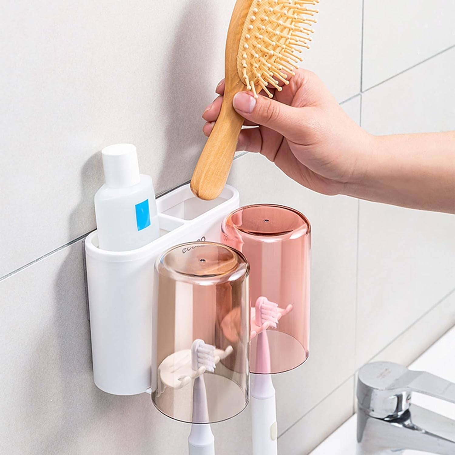 Wall Mount Toothbrush Holder with 3 & 2 Cups Automatic Toothpaste Holder Multi-Functional Kids Favorite Candy Toothbrush Holder Bathroom Accessories Organizer Rack Wall Mount Toothbrush Holder with 3 & 2 Cups Automatic Toothpaste Holder Multi-Functional Kids Favorite Candy Toothbrush Holder Bathroom Accessories Organizer Rack